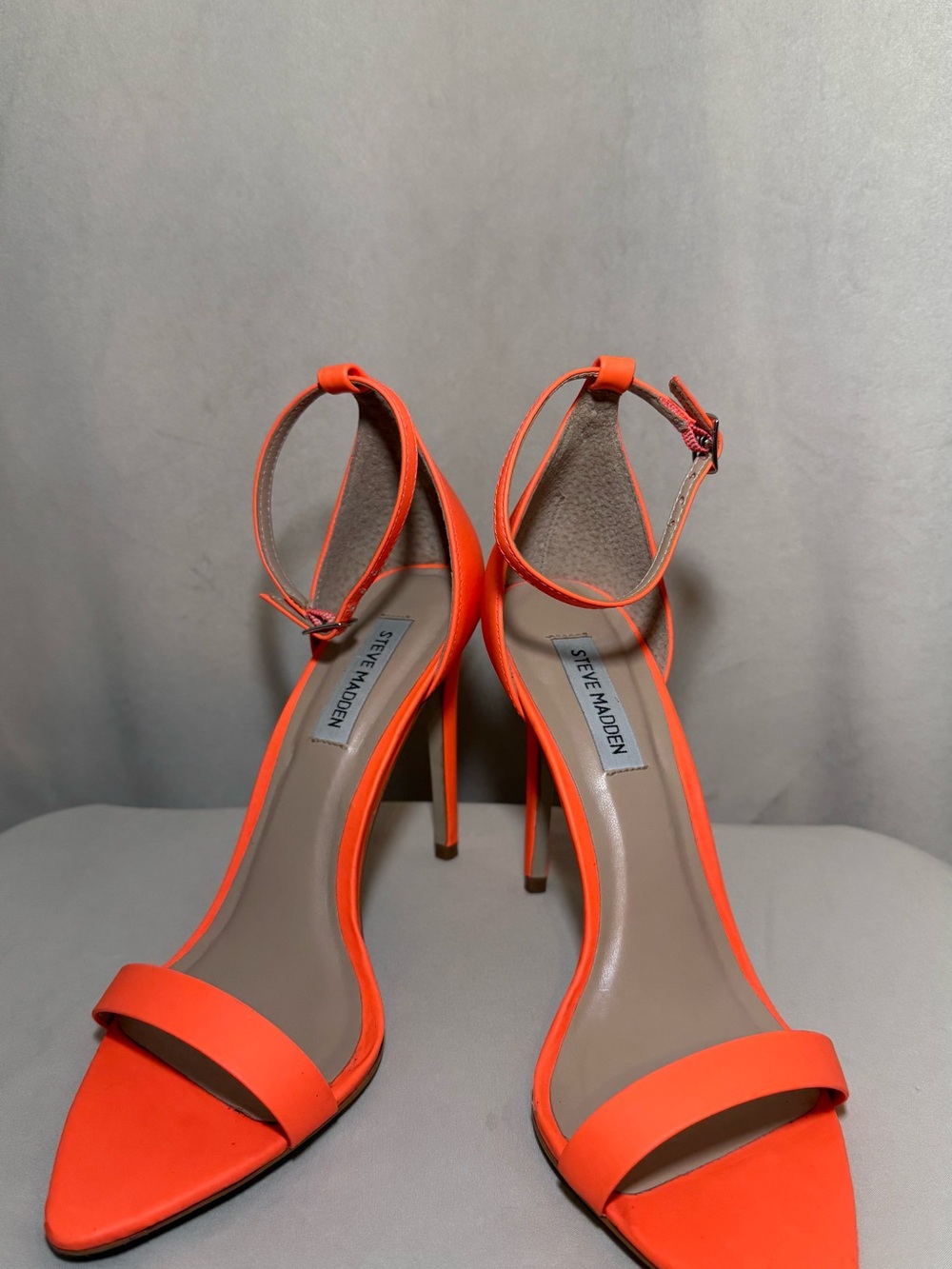 Steve Madden Neon Orange Ankle-Strap Stiletto Heels Sandal
